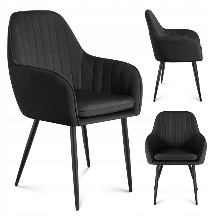 Krzesło welurowe tapicerowane MARK ADLER czarne do jadalni salonu loft