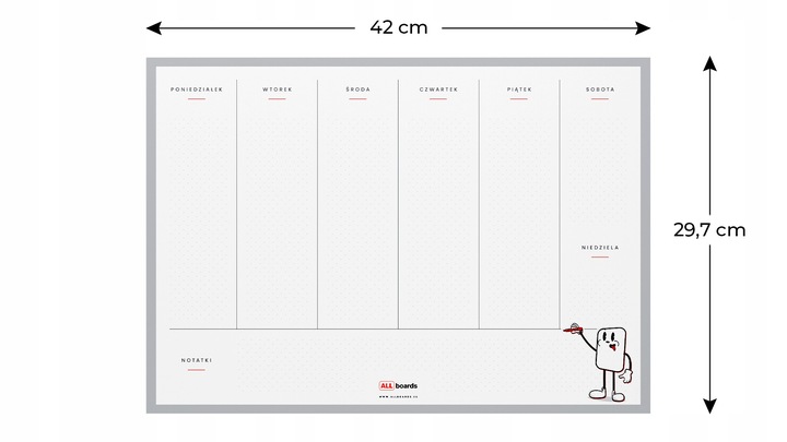 Tablica na lodówkę A3 Planer tygodniowy magnetyczny suchościeralny +