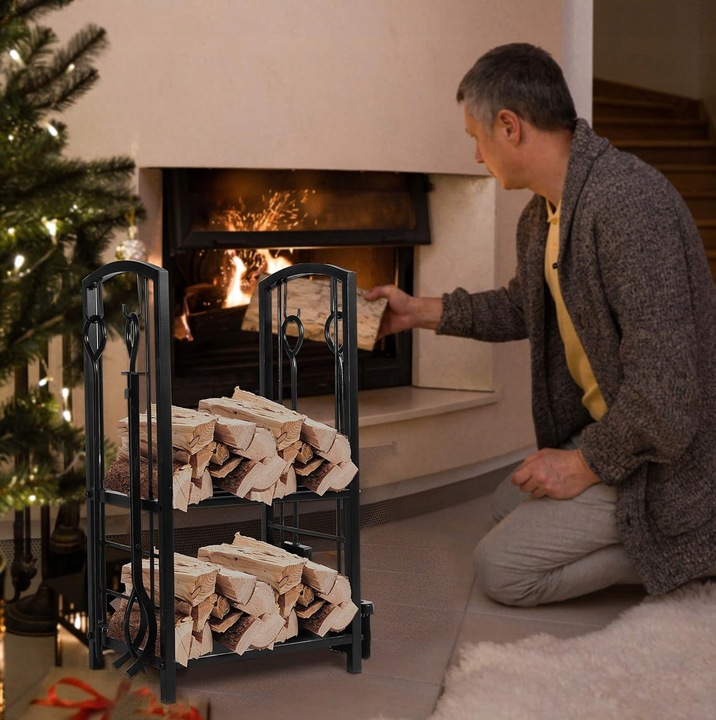 STOJAK NA DREWNO KOMINKOWE OPAŁOWE KOSZ NA DRZEWO DREWNO SPAWANY W CAŁOŚCI