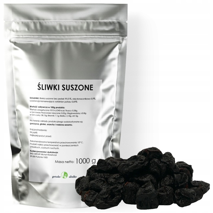Śliwki suszone bez pestek 1 kg zdrowa przekąska bez cukru GORZKO SŁODKO