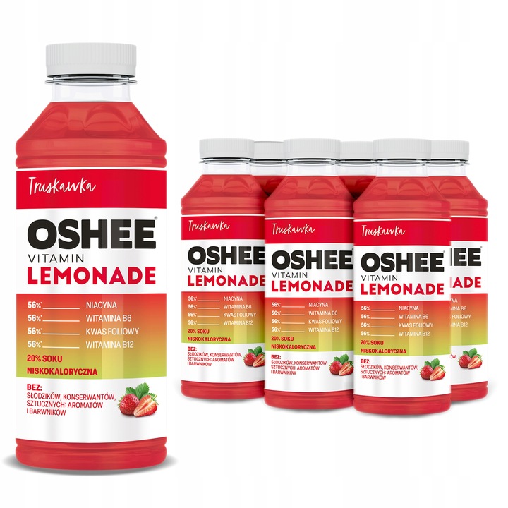 6x OSHEE Vitamin Lemonade truskawkowa z niacyną i witaminą B6 i B12 555ml