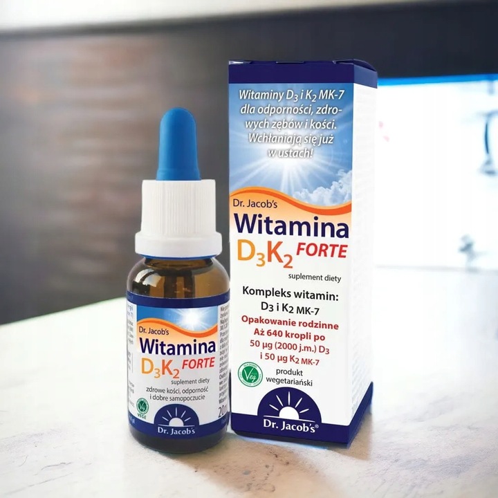 Witamina D3K2 Forte 20ml 2000 j.m. Dr. Jacob's + GRATIS Naklejka z planem!