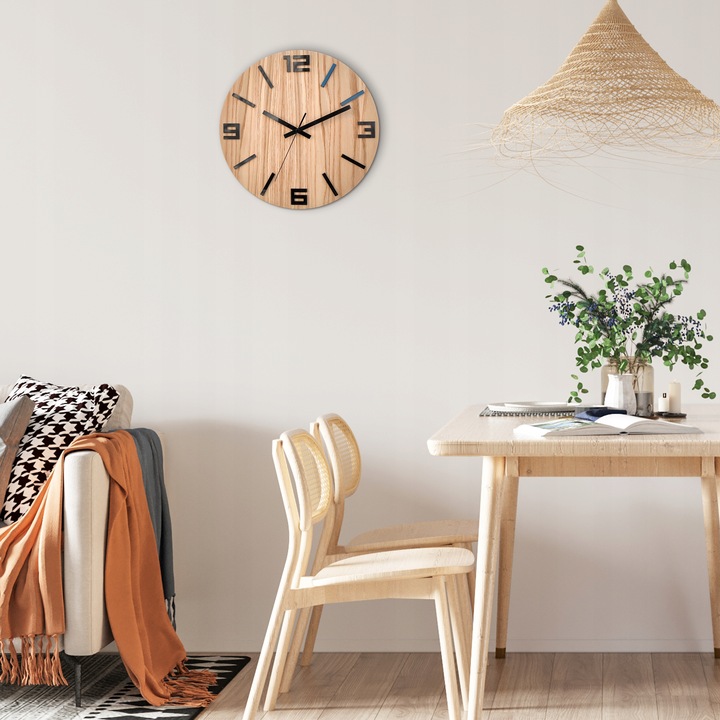 Zegar ścienny drewniany Dębowy ARABIK - 33 cm cichy, zegar do salonu