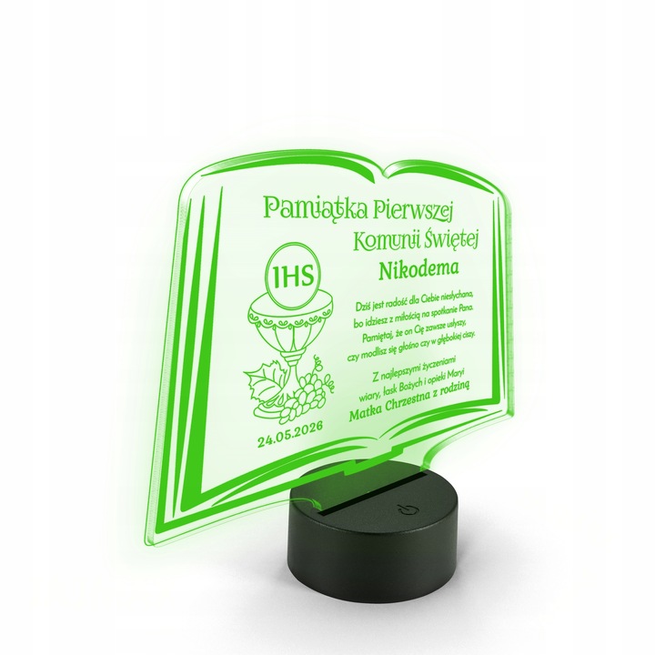 Pamiątka Pierwszej Komunii Świętej LAMPKA LED prezent na Komunię