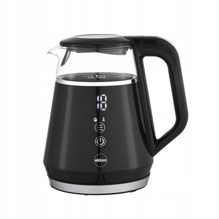 CZAJNIK ELEKTRYCZNY BEZPRZEWODOWY SZKLANY 1L PANEL DOTYKOWY 1100W