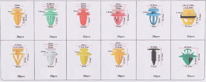 ZESTAW SPINEK DO TAPICERKI BAGAŻNIKA DRZWI BOCZKI SPINKI PODSUFITKI MOCNE