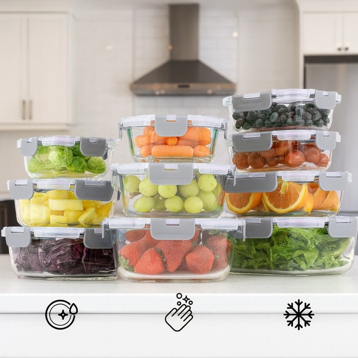 10 X LUNCHBOX SZKLANE POJEMNIKI NA ŻYWNOŚĆ USZCZELKA ŻAROODPORNE ZESTAW