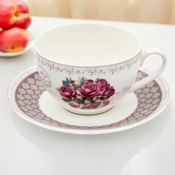 KOMPLET filiżanek 270ml ze spodkiem 2+2 BELLA FIORE zestaw kawowy