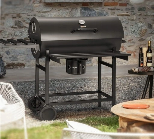 GRILL WĘGLOWY OGRODOWY 2 RUSZTY CHROMOWANE 2 PÓŁKI POPIELNIK TERMOMETR STAL