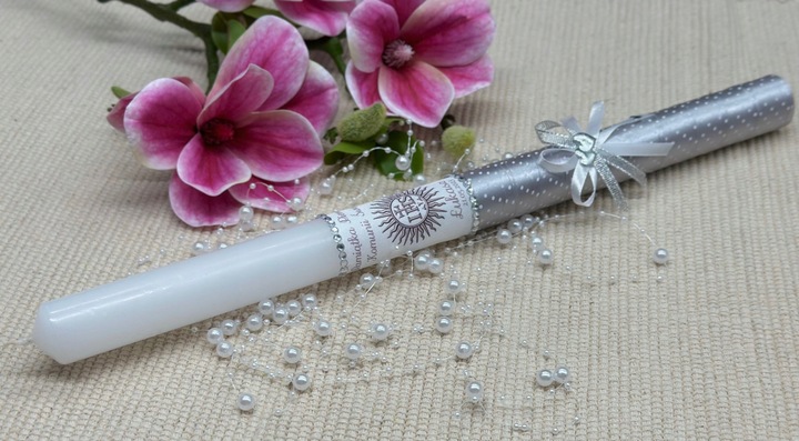 ŚWIECA KOMUNIJNA NA KOMUNIĘ DO KOMUNII IMIĘ DATA