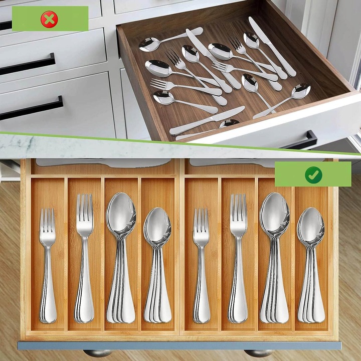 WKŁAD DO SZUFLADY NA SZTUĆCE POJEMNIK ORGANIZER DREWNIANY BAMBUSOWY