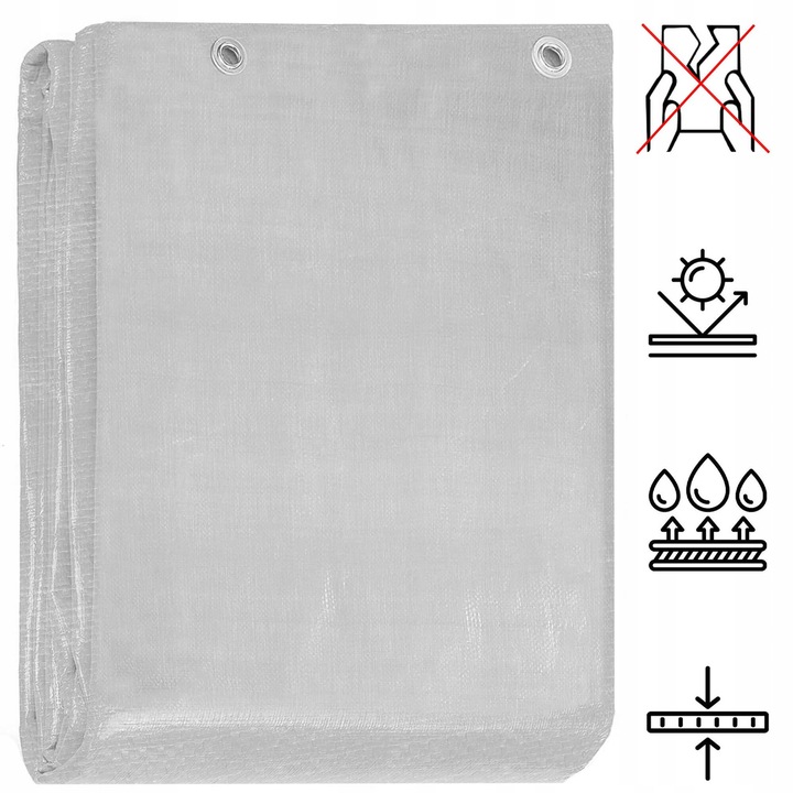 PLANDEKA PLANDEKI 5x8m SREBRNA WZMACNIANA 210G MOCNE OKRYCIE PŁACHTA