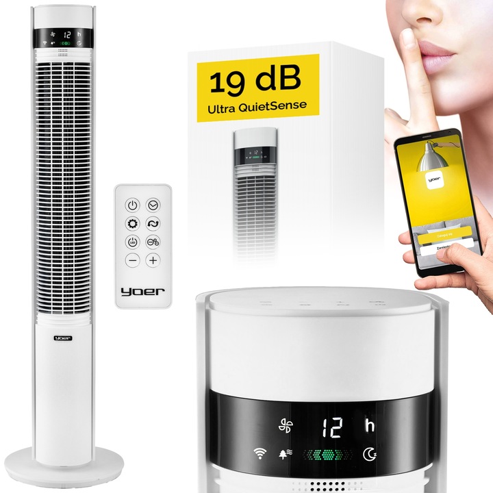 Wentylator kolumnowy stojący Cichy 19dB Yoer +12m zasięg 12 mocy