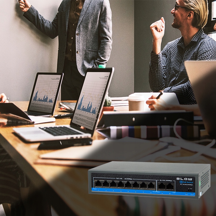 Switch POE do kamer 8xPOE 100Mbps 2xUpLINK 1Gb/s 120W BLOW Extend mode