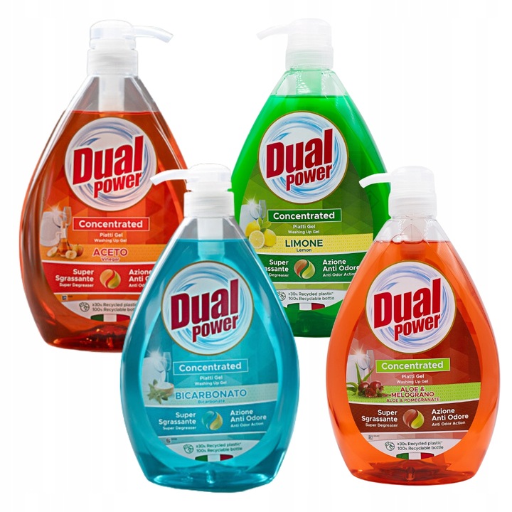 Zestaw DUAL POWER 3 +1 pwłoski łyn do naczyń Bicarbonato + Vinegar + Cytryn