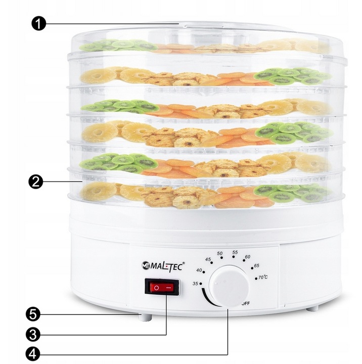 SUSZARKA SPOŻYWCZA DO GRZYBÓW OWOCÓW WARZYW REGULACJA 5 POZIOMÓW 600W