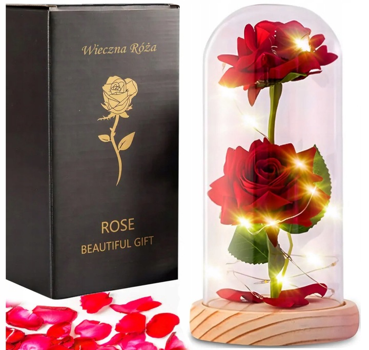 WIECZNA RÓŻA W SZKLE PREZENT NA DZIEŃ KOBIET WALENTYNKI URODZINY DLA