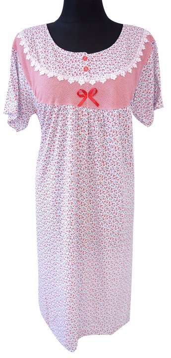 Koszula nocna damska z krótkim rękawem SENTINA bawełniana z haftem/koronką