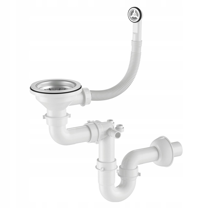 SYFON PRZYŚCIENNY do Zlewu Odpływ CHROM Jednokomorowy z Przelewem