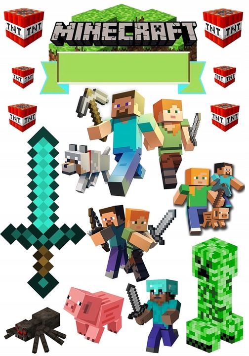 Wydruk CUKROWY masa cukrowa na tort PIKSELE zestaw POSTACI dekoracja tekst