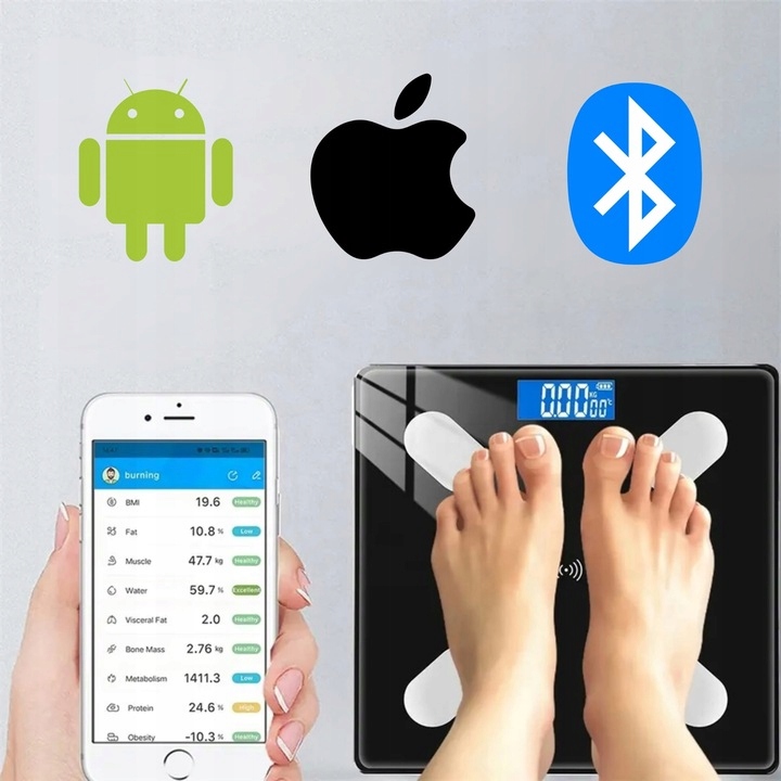 WAGA ŁAZIENKOWA ANALITYCZNA SLIM 180KG SMART+ 31w1 ANDROID iOS + CENTYMETR
