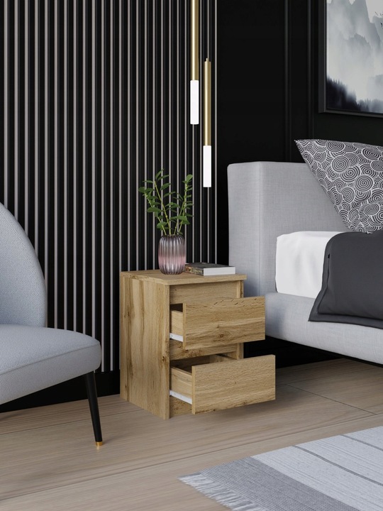 SZAFKA NOCNA WOTAN STOLIK NOCNY DWIE SZUFLADY 30cm SYPIALNIA SALON