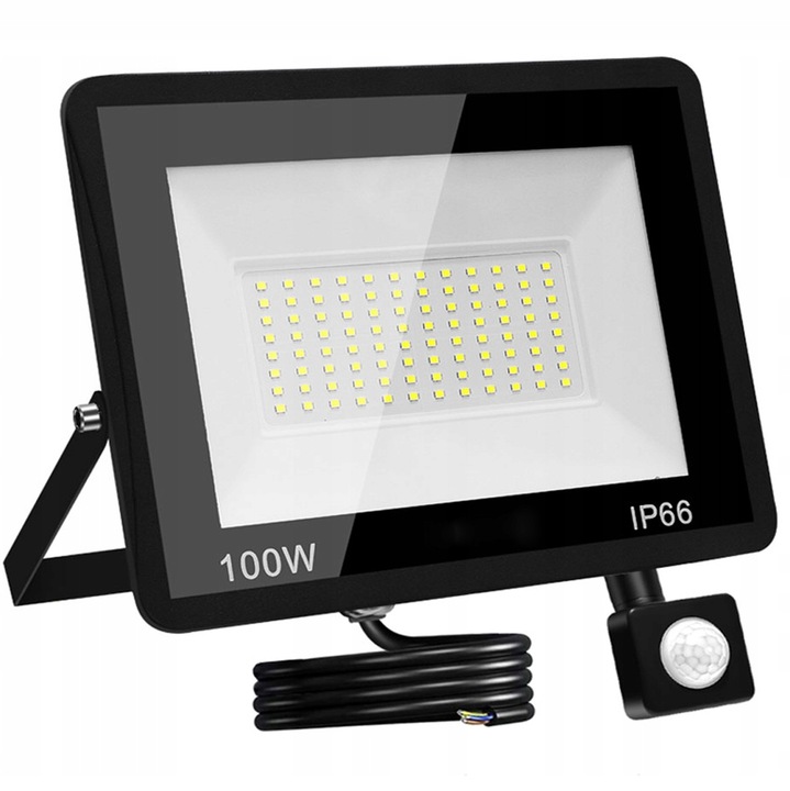 MOCNY HALOGEN LED 100W NAŚWIETLACZ z CZUJNIKIEM RUCHU ZMIERZCHU 9000lm