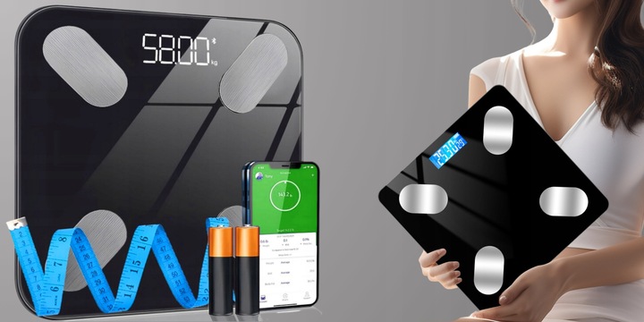 WAGA ŁAZIENKOWA BLUETOOTH SMART 25w1 180Kg ANALITYCZNA INTELIGENTNA +