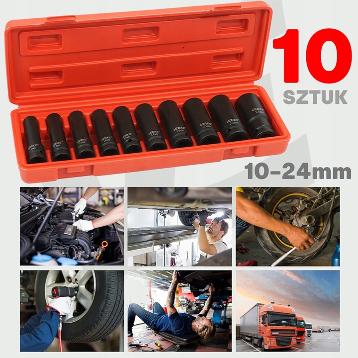 NASADKI UDAROWE 1/2 DŁUGIE ZESTAW NASADEK UDAROWYCH KLUCZY NASADOWYCH 10-24