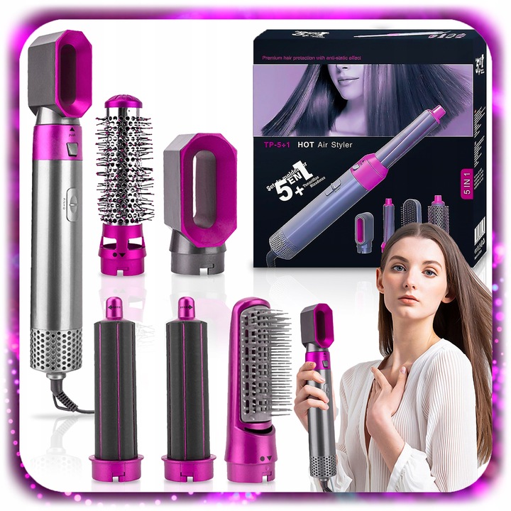 Lokówko-suszarka 5w1 Wielofunkcyjna JONIZACJA SZCZOTKA LOKI REGULACJA 1000W