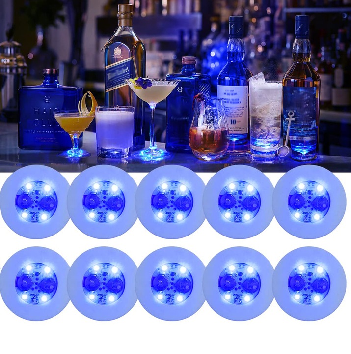 Podstawka Naklejka LED pod Butelkę Szklankę Kubek Zestaw 10 szt.