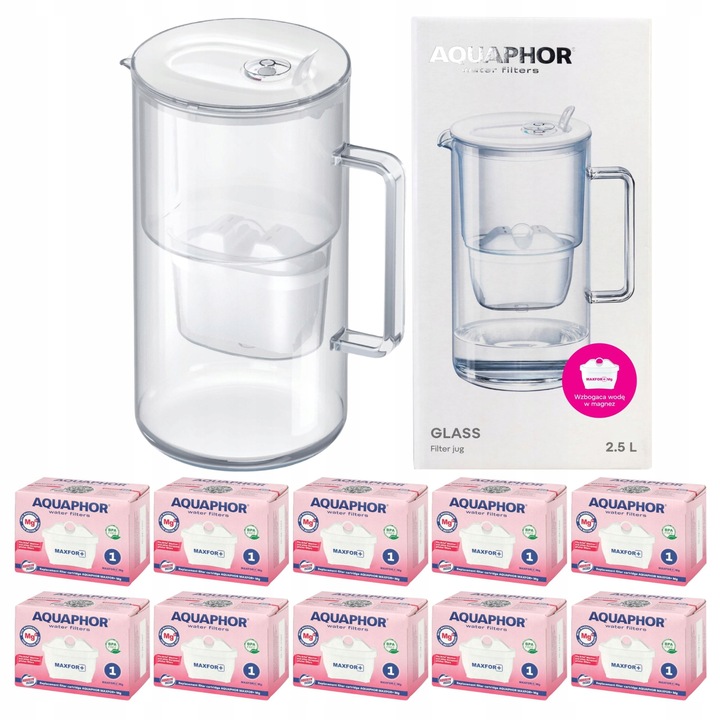 Dzbanek szklany filtrujący do wody Aquaphor Glass biały 10 filtrów