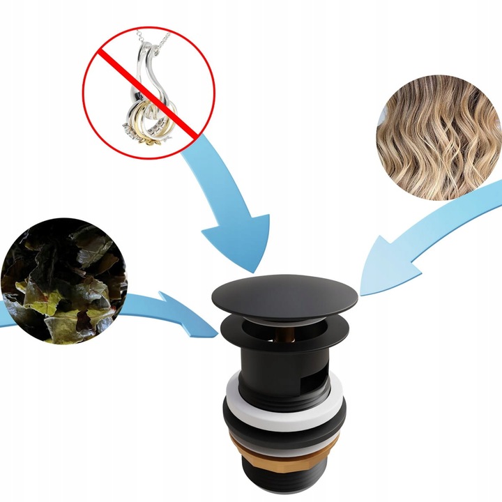 ZESTAW: SYFON UMYWALKOWY DO UMYWALKI + KOREK KLIK-KLAK Z PRZELEWEM CZARNY