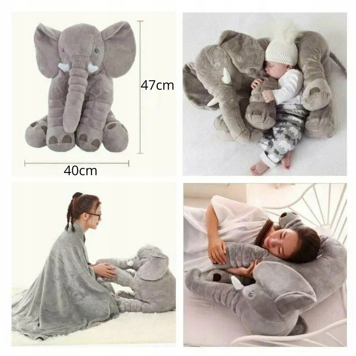 DUŻA PODUSZKA SŁOŃ MASKOTKA PRZYTULANKA PLUSZOWY MIŚ PREZENT DZIECKA JASIEK