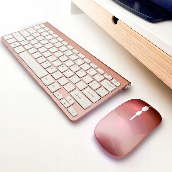 Klawiatura bezprzewodowa rose gold do komputera QWERTY różowa mała bez num