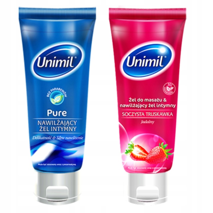 Zestaw SKYN Żel nawilżający Unimil Pure 200ml + Żel smak Truskawka 200 ml