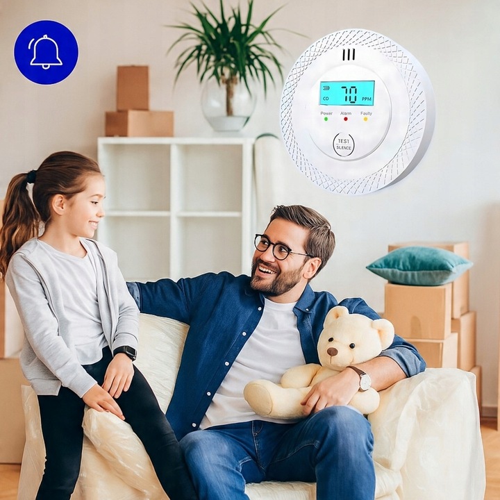 CZUJNIK CZADU GAZU TLENKU WĘGLA CO DETEKTOR LCD ALARM DŹWIĘKOWY I