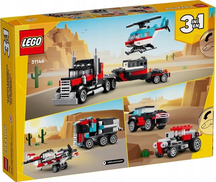 KLOCKI LEGO CREATOR 31146 CIĘŻARÓWKA Z PLATFORMĄ I HELIKOPTEREM 3 W 1