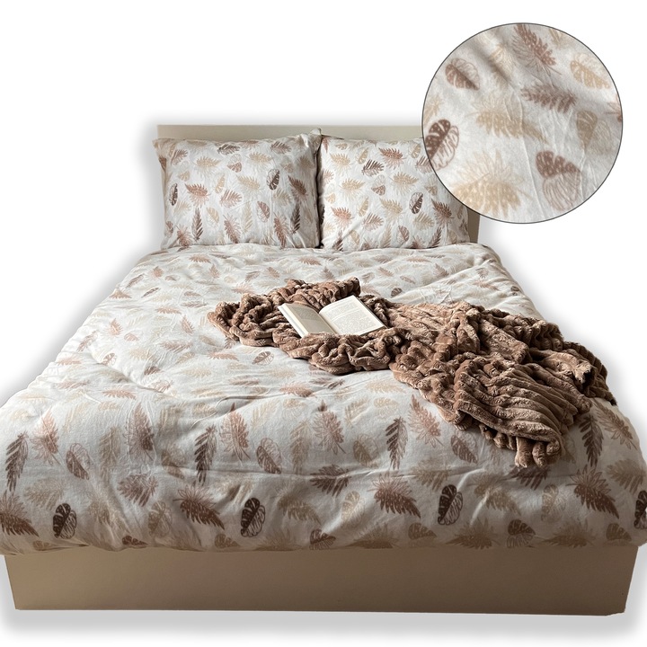 Komplet Pościeli Polarowej 160x200+2x 70/80 Ciepła Gruba Mack Home Liście
