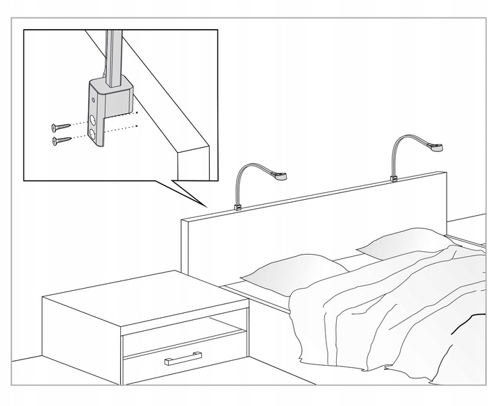 Lampa nocna LED do łóżka sypialni giętka czarna przykręcana 2x FLEXI R