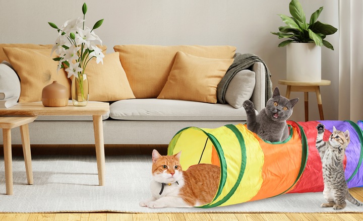 ZABAWKA TUNEL DLA KOTA SZELESZCZĄCY DŁUGI TUNEL DLA KOTA Z ZABAWKAMI XXL