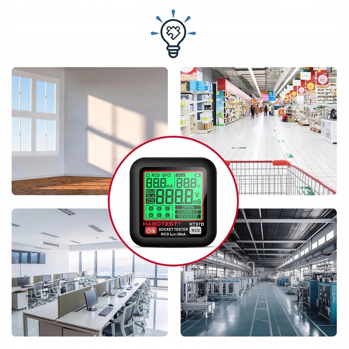 TESTER NAPIĘCIA GNIAZDEK SIECIOWYCH ELEKTRYCZNYCH WYŚWIETLACZ LCD TEST RCD