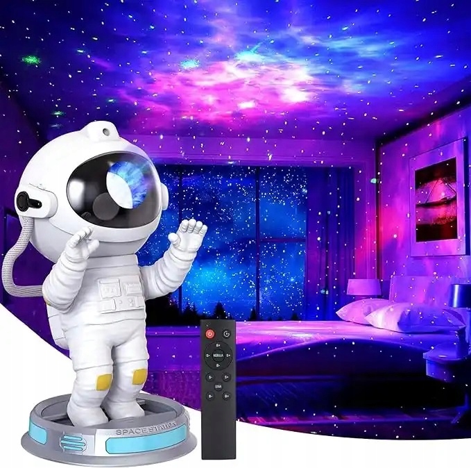 PROJEKTOR GWIAZD ASTRONAUTA LED LAMPKA NOCNA 3D ROBOT DLA DZIECI NA PREZENT