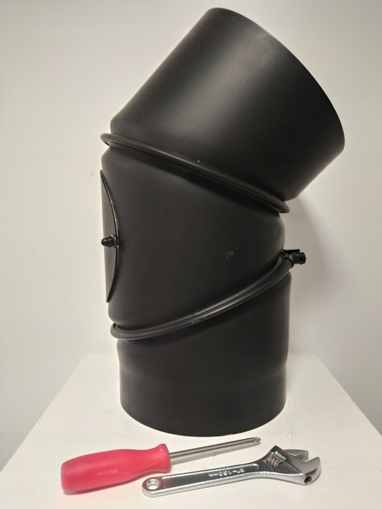 KOLANO 90st FI 180 nastawne spalinowe czarne 2mm 3-segmentowe z rewizją