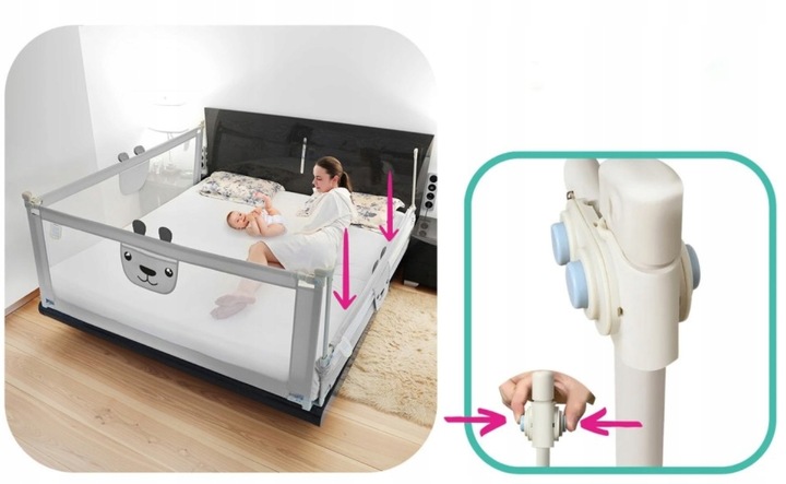 Barierka do Łóżka 200cm Dla dzieci PupyHou Ochronna Regulowana