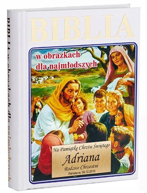 BIBLIA NA PREZENT BIBLIA na CHRZEST KOMUNIĘ PISMO ŚWIĘTE GRAWER IMIĘ biała