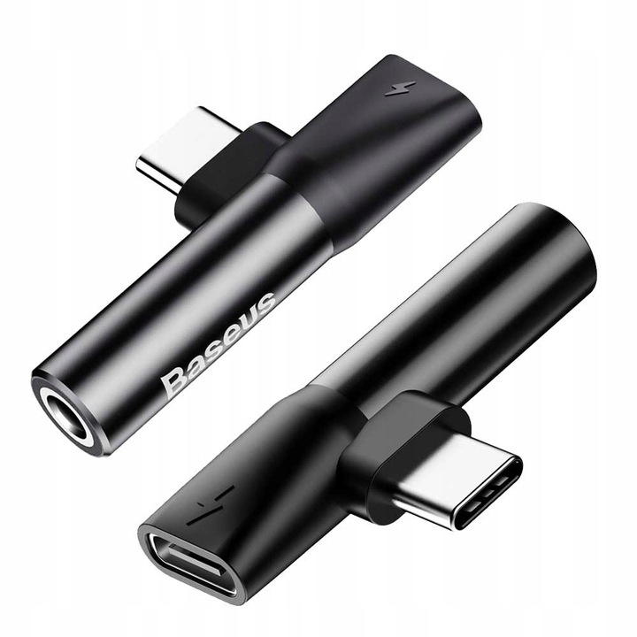 Adapter Audio Baseus USB-C do Mini Jack 3.5mm + USB-C (czarny)