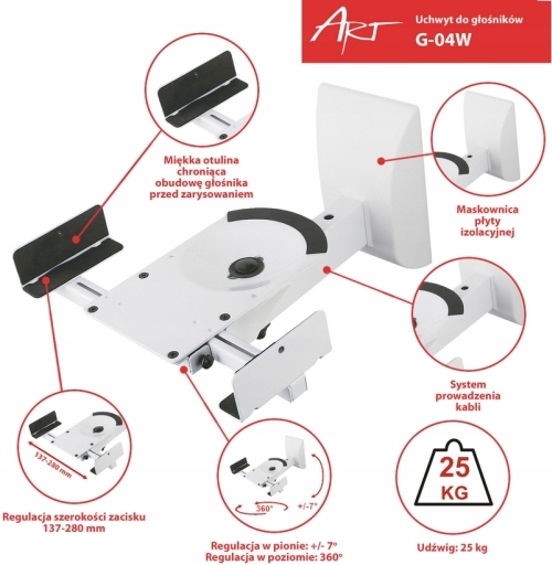 2x Uchwyt Ścienny Zaciskowy do Głośników Satelit do 25KG