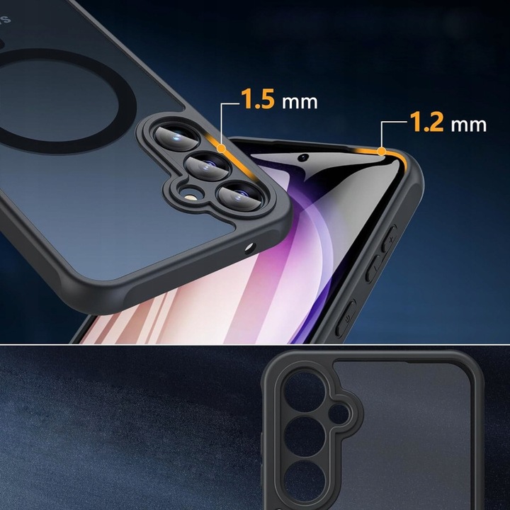 2x SZKŁO+ ETUI WZMACNIANE MAGSAFE CASE CZARNY MATT do SAMSUNG GALAXY S24 FE