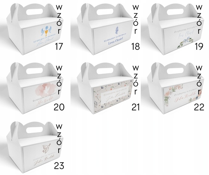 Pudełko na ciasto 10szt Personalizacja Podziękowanie 1 Komunia Święta WZORY